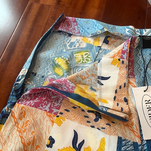 New NWT Cider Patchwork Pants Multicolor Lightweight Straight Leg Side Zip Sz M - Picture 8 of 8